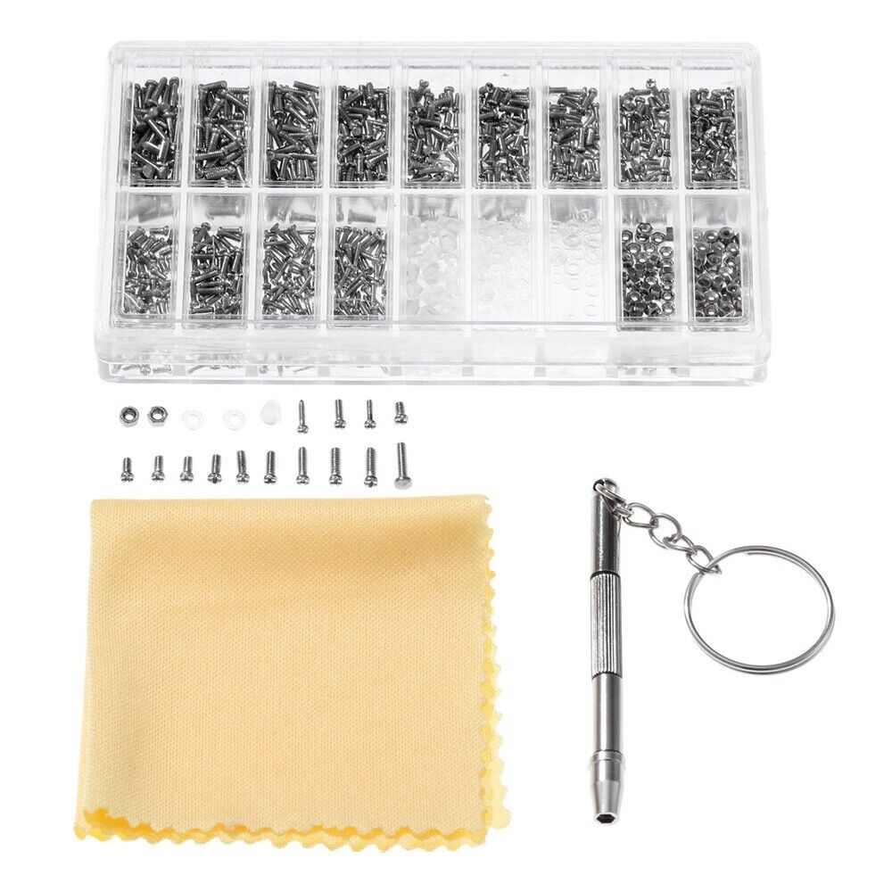 900Pcs Small Screws Glasses Repair Kit Eyeglass Screwdriver With a Plastic Case
