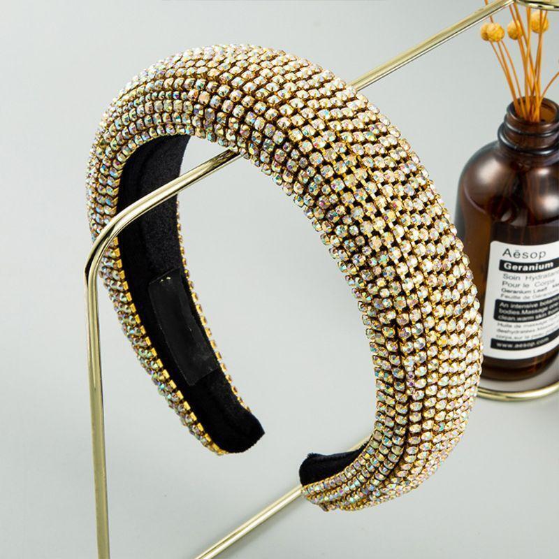 Baroque Sponge Padded Hair Hoop Colorful Rhinestone Metal Chain Jewelry Bandana