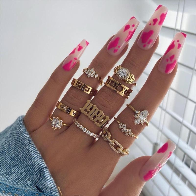 Press On Nails Cow Print  False Nails for Girls French Tip Ballerina Press On