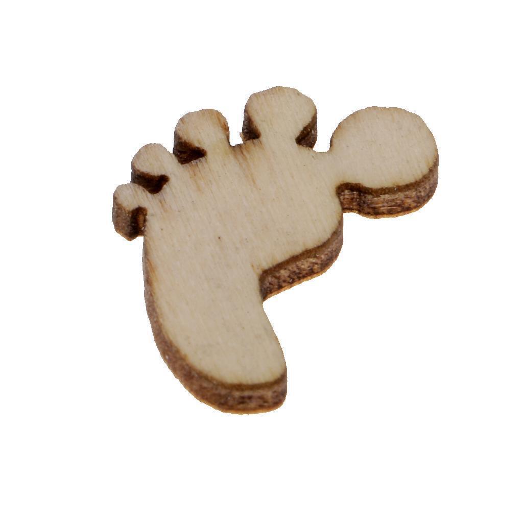 100pcs Wooden Wood Pieces Footprint Cutout Craft Embellishments