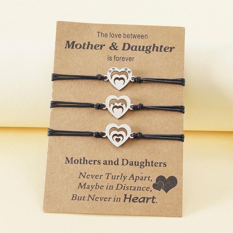3Pieces/set Personality Stainless Steel Hollow Double Heart Bracelet Mother Son