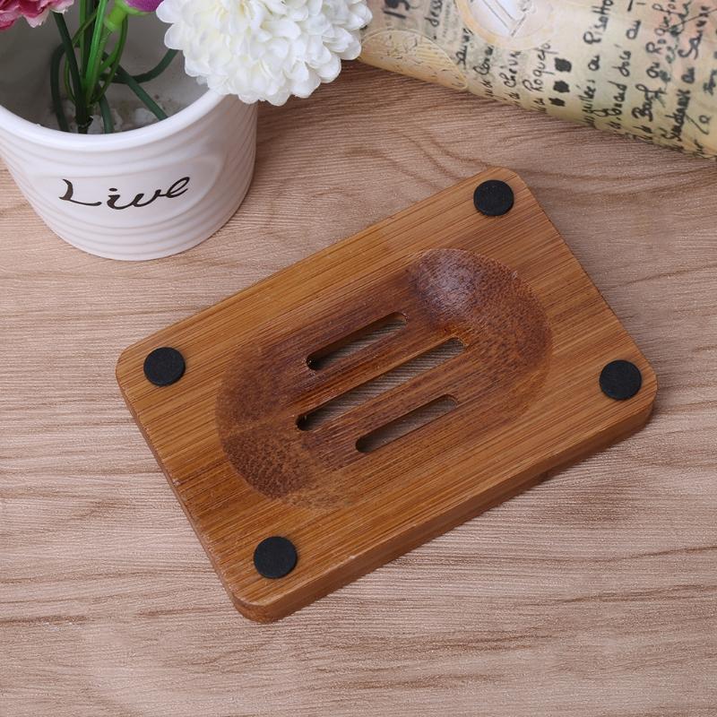 Natural Bamboo Wooden Bathroom Shower Soap Dish Storage Holder Plate Tray