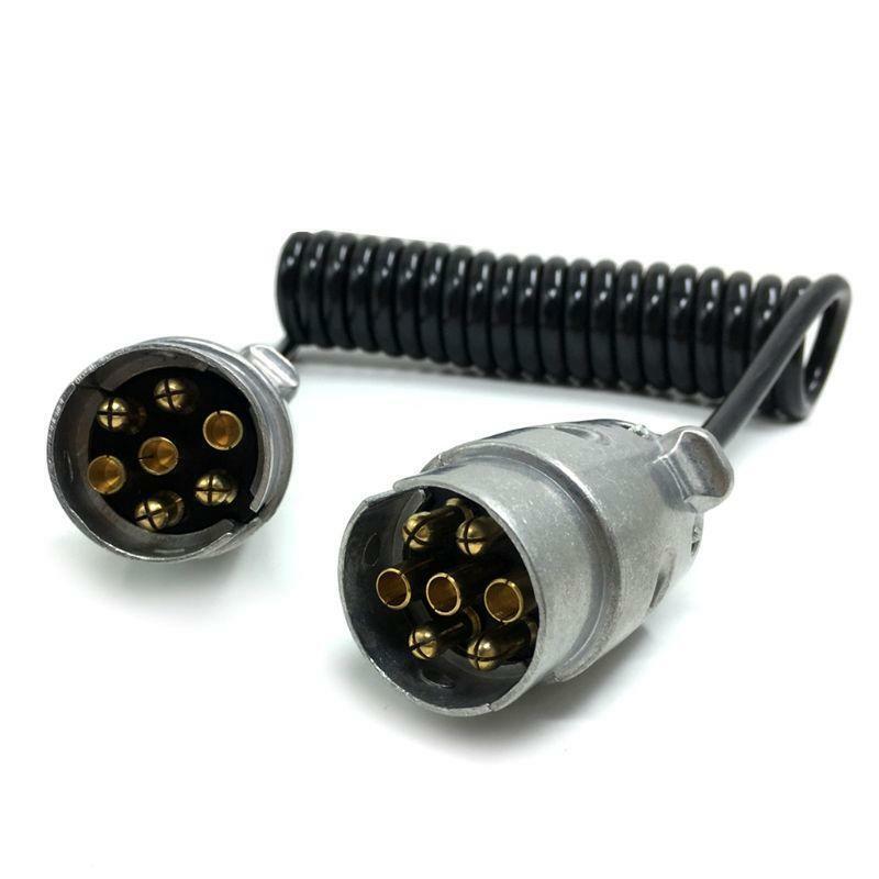 7 Pin Metal Trailer Plugs w/curly extension Cable Lead 1.5M Male To Male 12V
