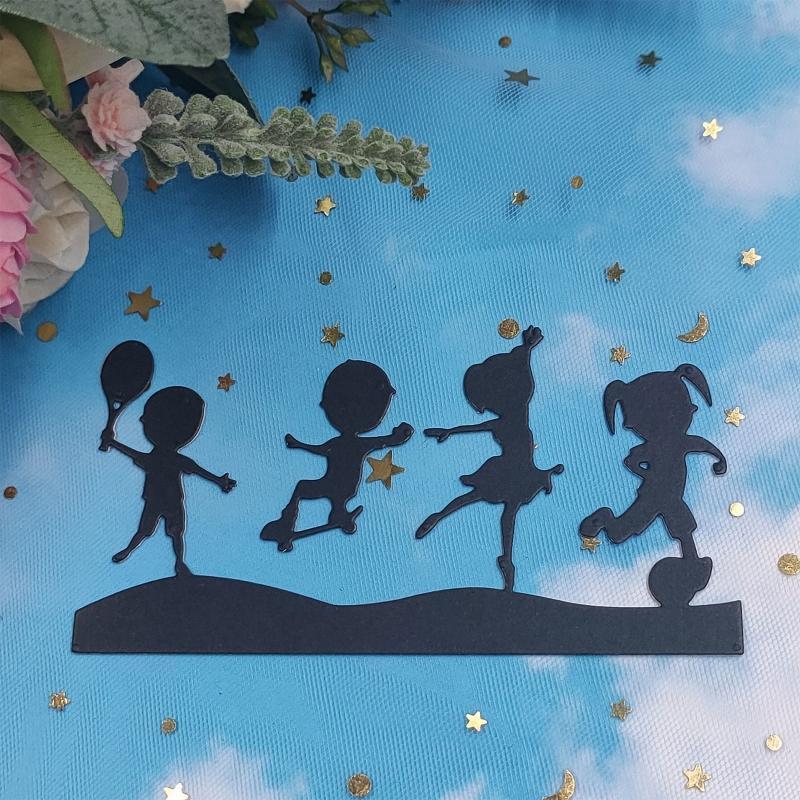 Kids Doing Sports Metal Cutting Dies Photo Album Family Together Party Diary