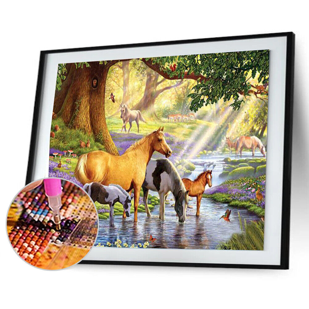 5D Horses River Diamond Painting Embroidery DIY Cross Stitch Home Decorate