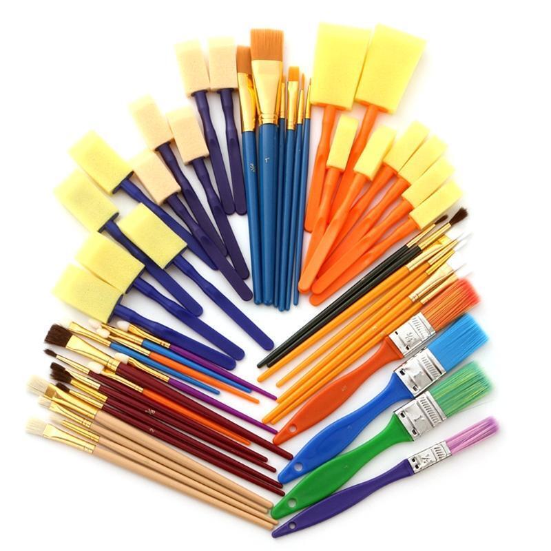 50Pcs Flat Brush Sponge Brush Set Small Medium Large Anti-sheding Nylon Brushes