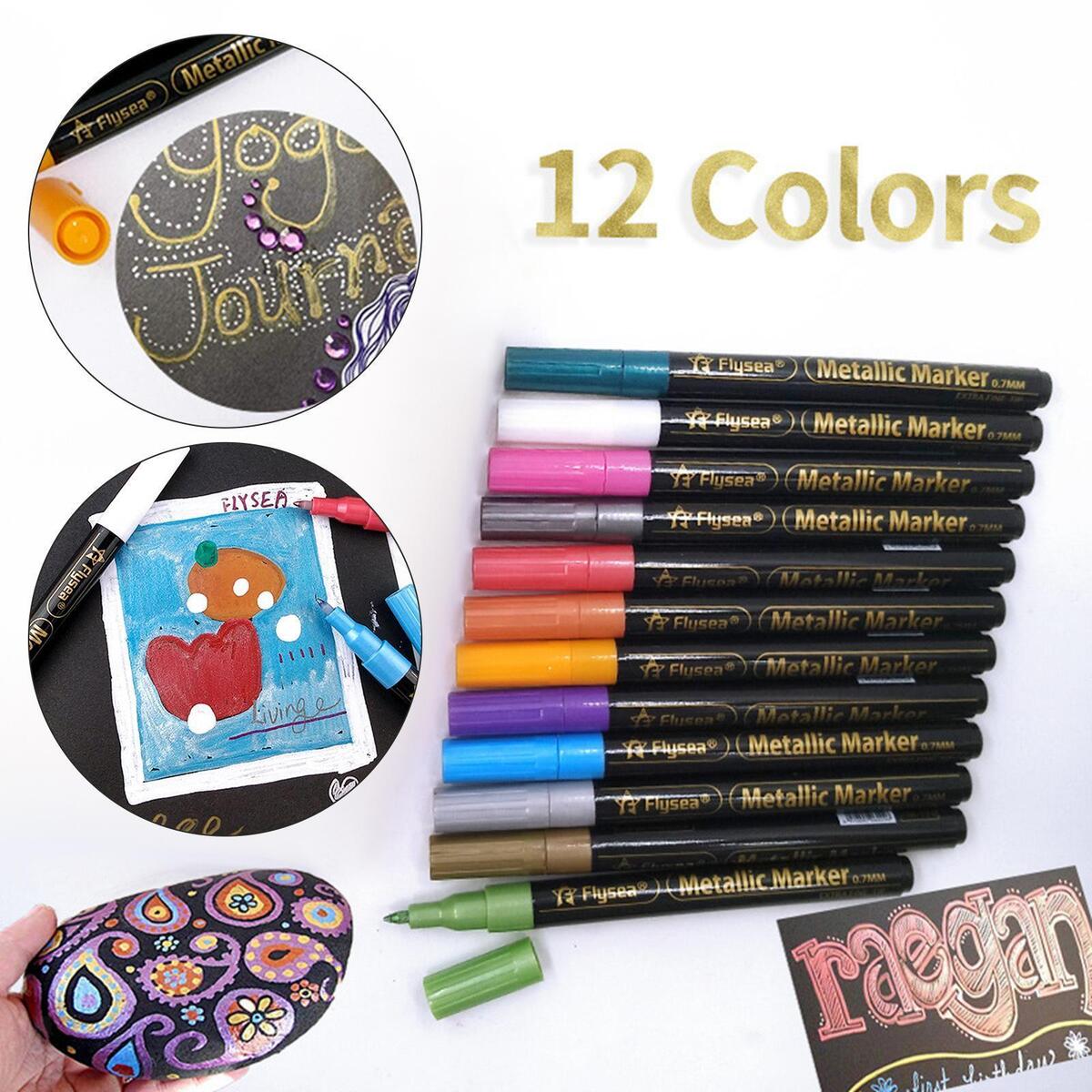 Metallic Marker Pens Set Art for Rock Painting Photo Album Card Making