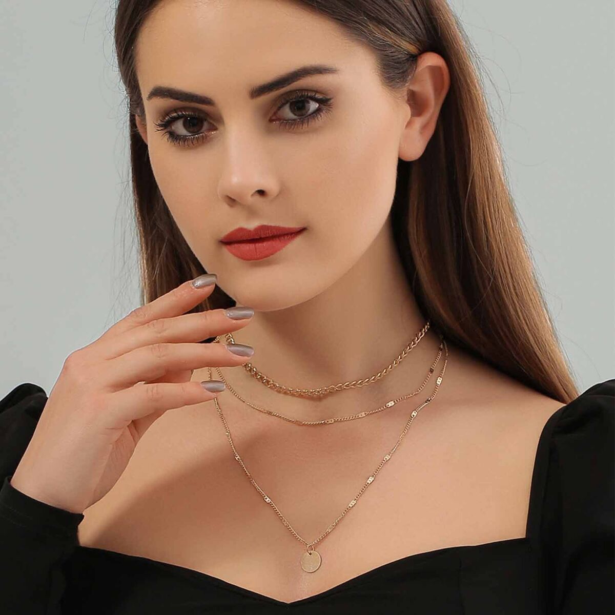 Star Jewelry Link Women Initial Necklace Pendant Layered Chain Plated Paperclip