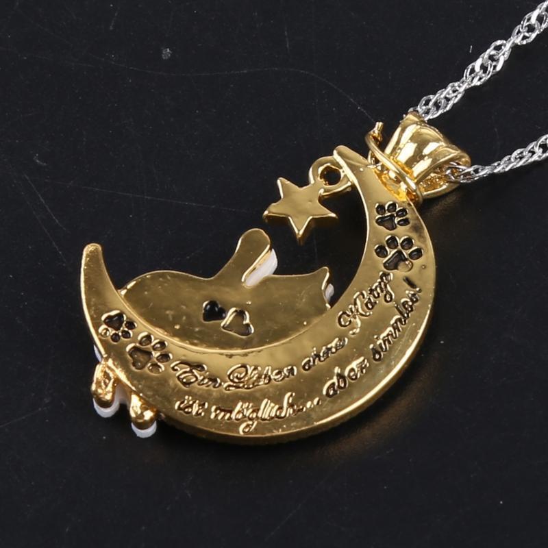 Crescent Moon Cat Pendant Cute Necklace Charm for Girl Halloween Party Jewelry