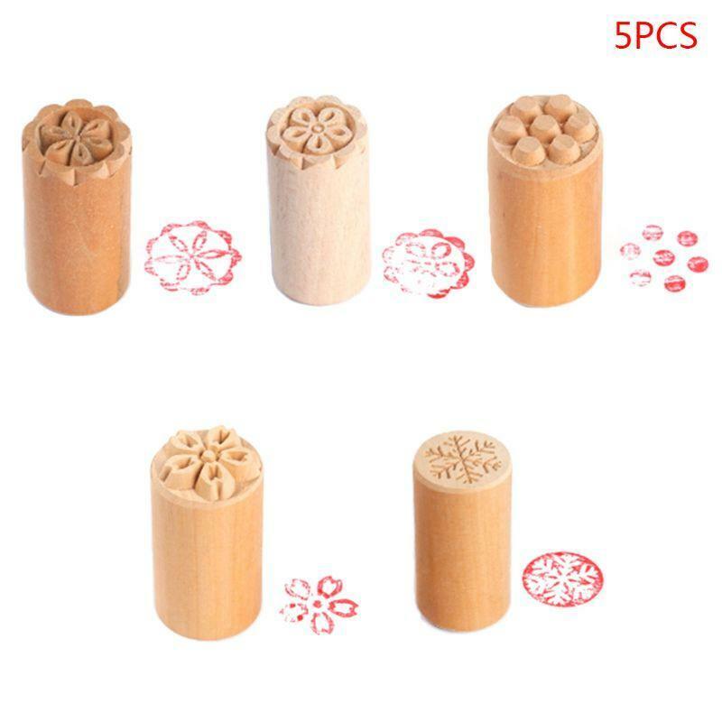 5pcs/set Cake Mold Wood Dessert Seal Stamp Chinese Moon Cookie Baking Decorating