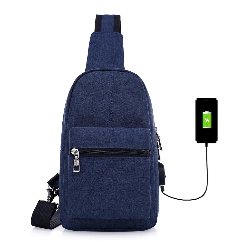Fashion Men Messenger Bags Breathable Cross Body Charging Line Bags(Blue)-1