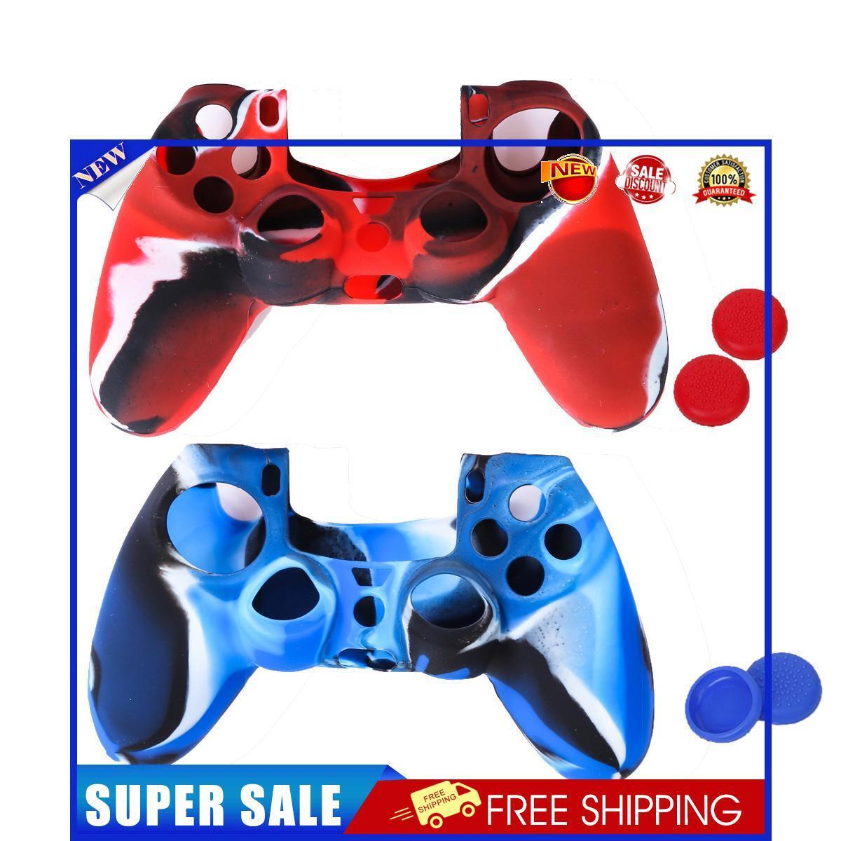 2 SiliconeSkin CaseCover & 4 Joystick ThumbstickCaps for SonyPS4 Controller