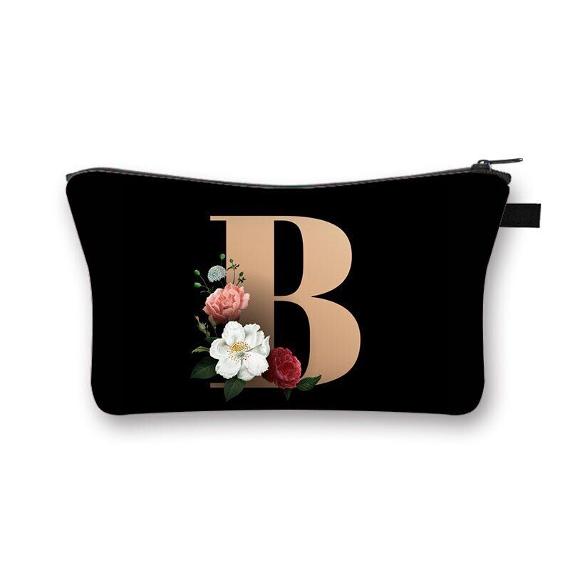 Alphabet flowers Printed Hand Hold Travel Storage Cosmetic Bag Toiletry Bag