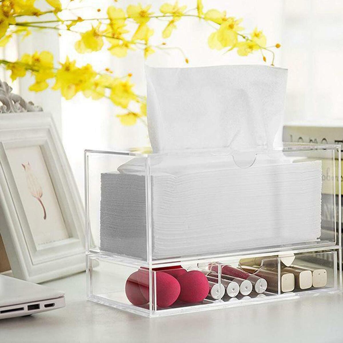 New Acrylic Cosmetic Tissue Makeup Organizer Rack Drawer  Clear