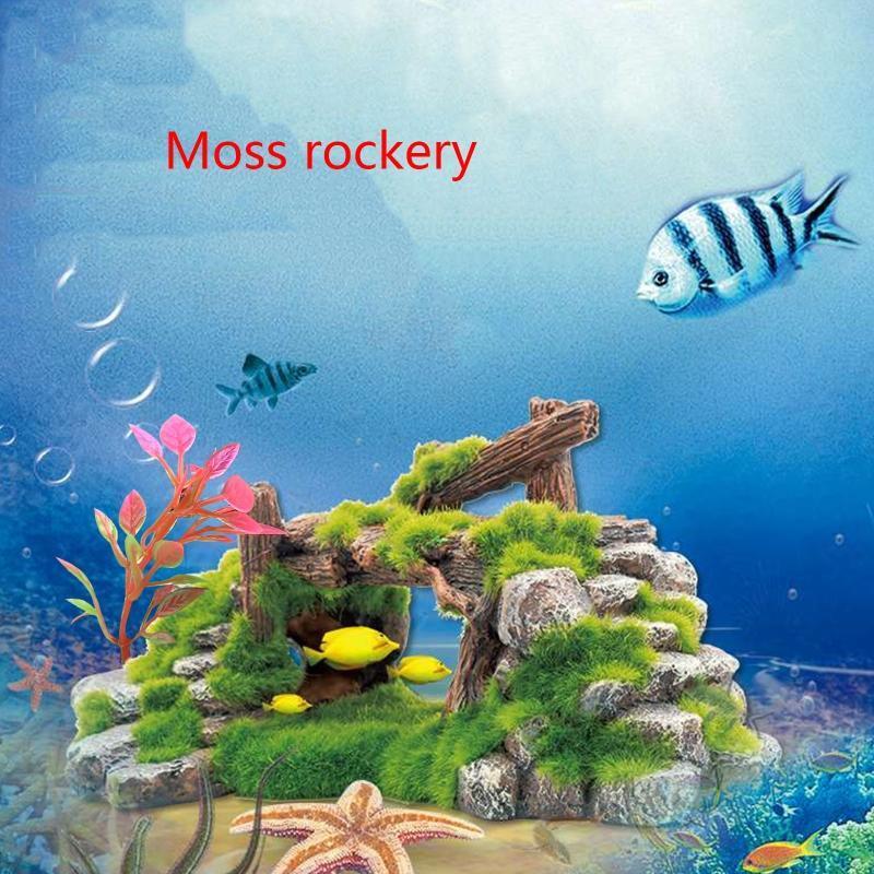 Aquarium Decor Wood Bridge Fish Tank Betta Shelter with Rocks for Aquatic Pet