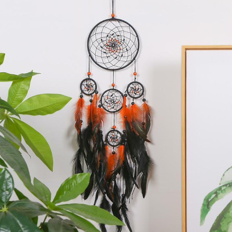 5 Circles Large Dream Catchers with Beads Feather Dreamcatcher Boho Wall Hanging