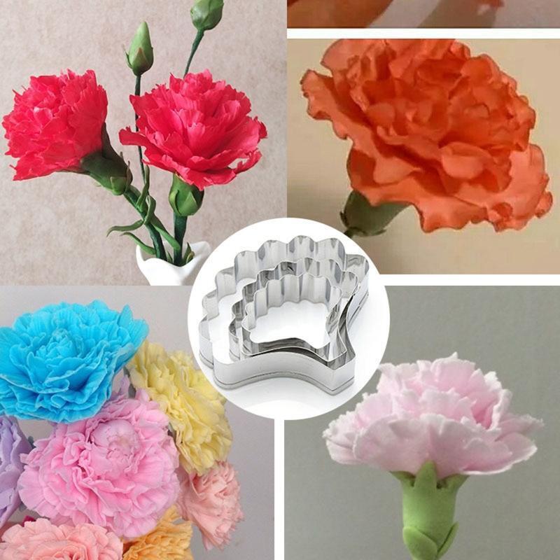 3 Pcs Carnation Cutter Molds Fondant Flower Gumpaste Sugarcraft Cookie Cutter