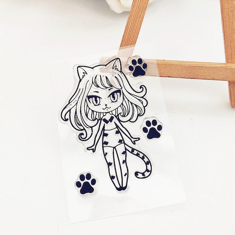 Cat Girl Silicone Clear Stamp DIY Seal Scrapbooking Embossing Photo Album Decor