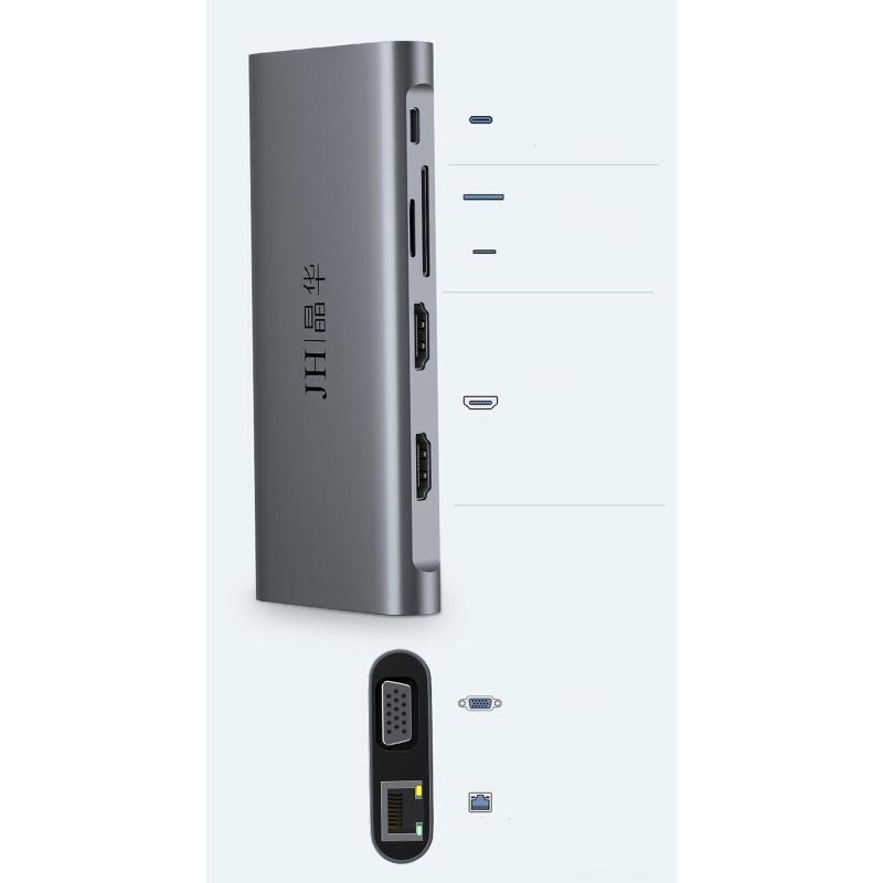 USB C Docking Station 12 in 1 Hub Adapter with HDMI-compatible 4K+VGA+USB 3.0
