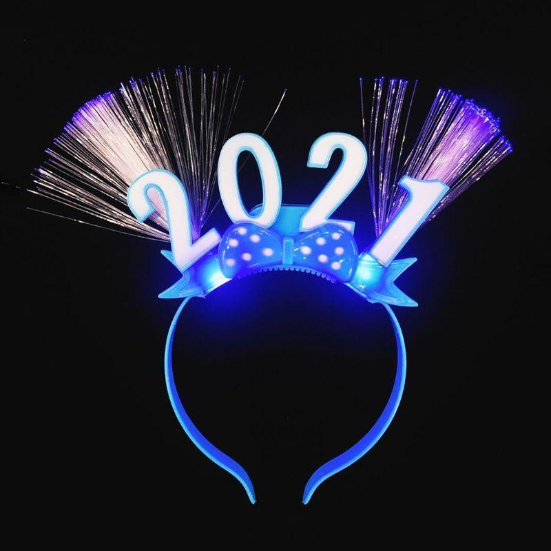 2021 LED Light Up Fiber Optic Headband New Year Hair Hoop Glowing Party Favors
