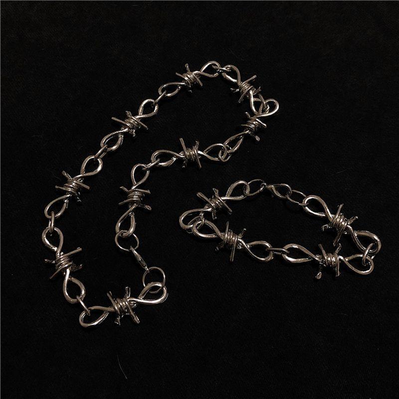 Personalized Men's Jewelry Set Alloy Barbed Wire Brambles Bracelet Necklace Gift