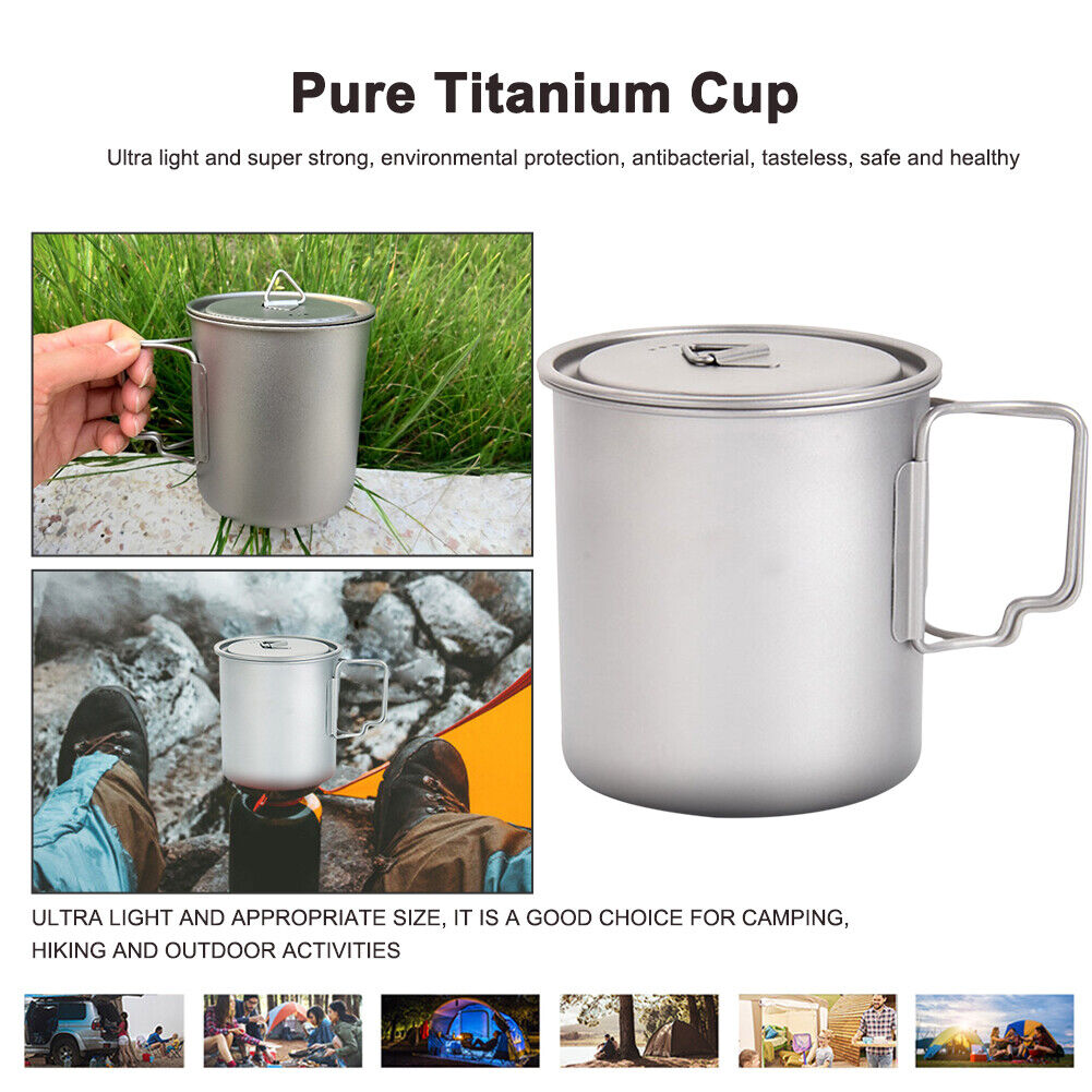 600ml Titanium Camping Mug Cup Travel Wild Survival Tourist Picnic Utensils