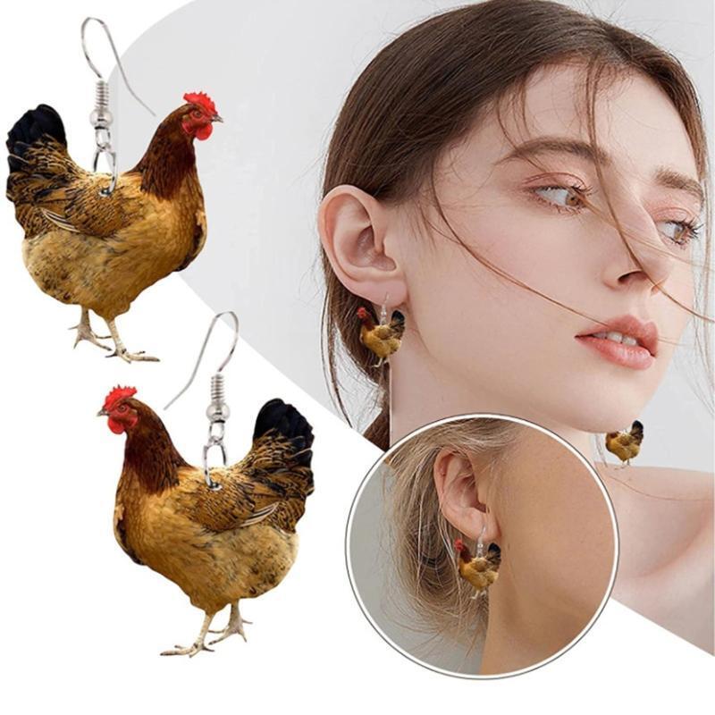 Explosive Simulation Metal Animal Chicken Earrings Studs Earrings Ear Jewelry