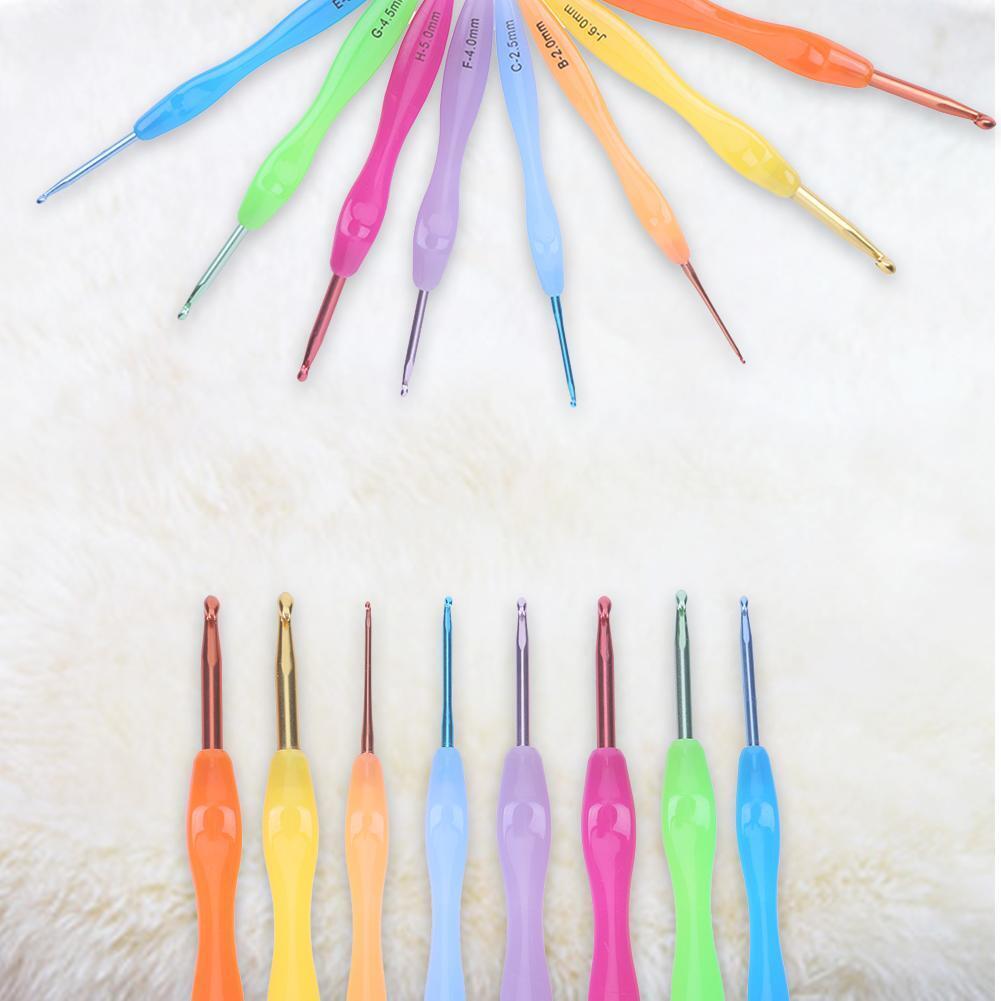 9pcs/lot Tool ABS Rainbow Plastic Handle Alumina Crochet Needle