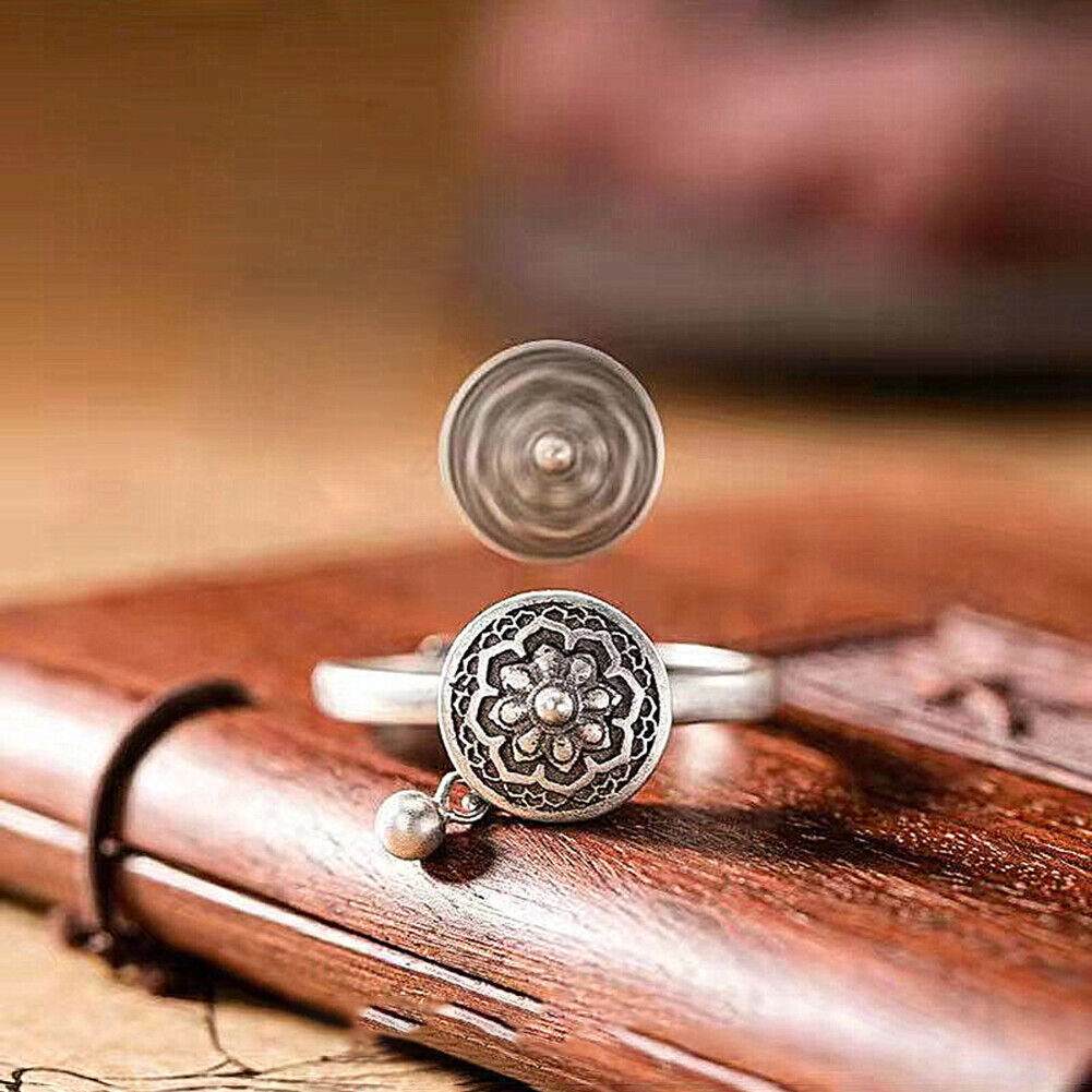 Copper Lotus Seat Rotation Anti Stress Rings Adjustable Opening Jewelry