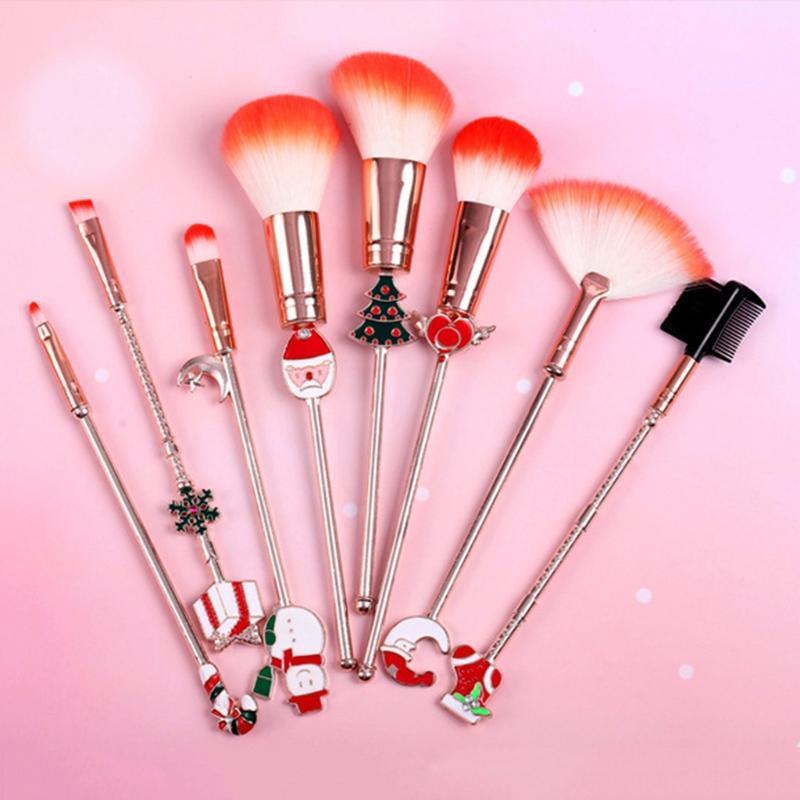 8pcs Christmas Elk Makeup Brushes Set Foundation Powder Eyeshadow Cosmetic Brush