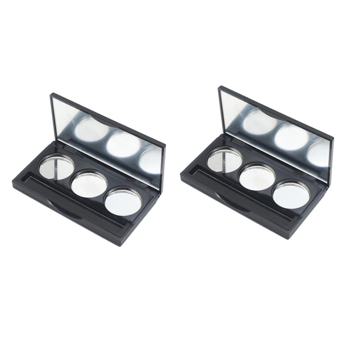 2x 3 Grids Empty Eyeshadow Box Round Aluminum Palette Pans Case Women Girls