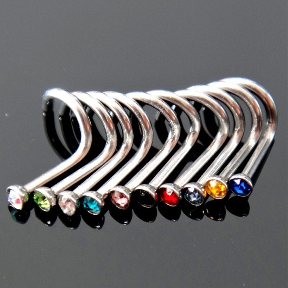 Fashion Surgical Steel Nostril Hoop Nose Piercing Crystal Screw Stud Nose Ring