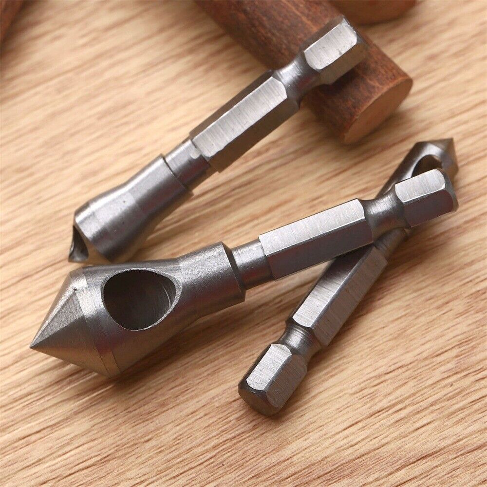 3pcs 90° Degree Wood Chamfer Countersink Drill Bits Deburring Tool Hex Shank