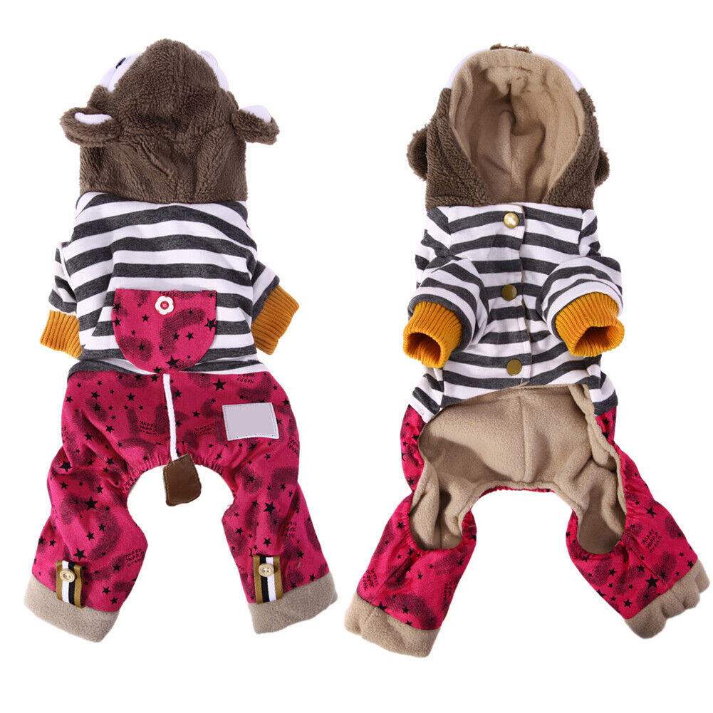 Winter Warm Dog Cotton Clothes Hoodie Four Leg Pet Coat Rose Red XXL-150903