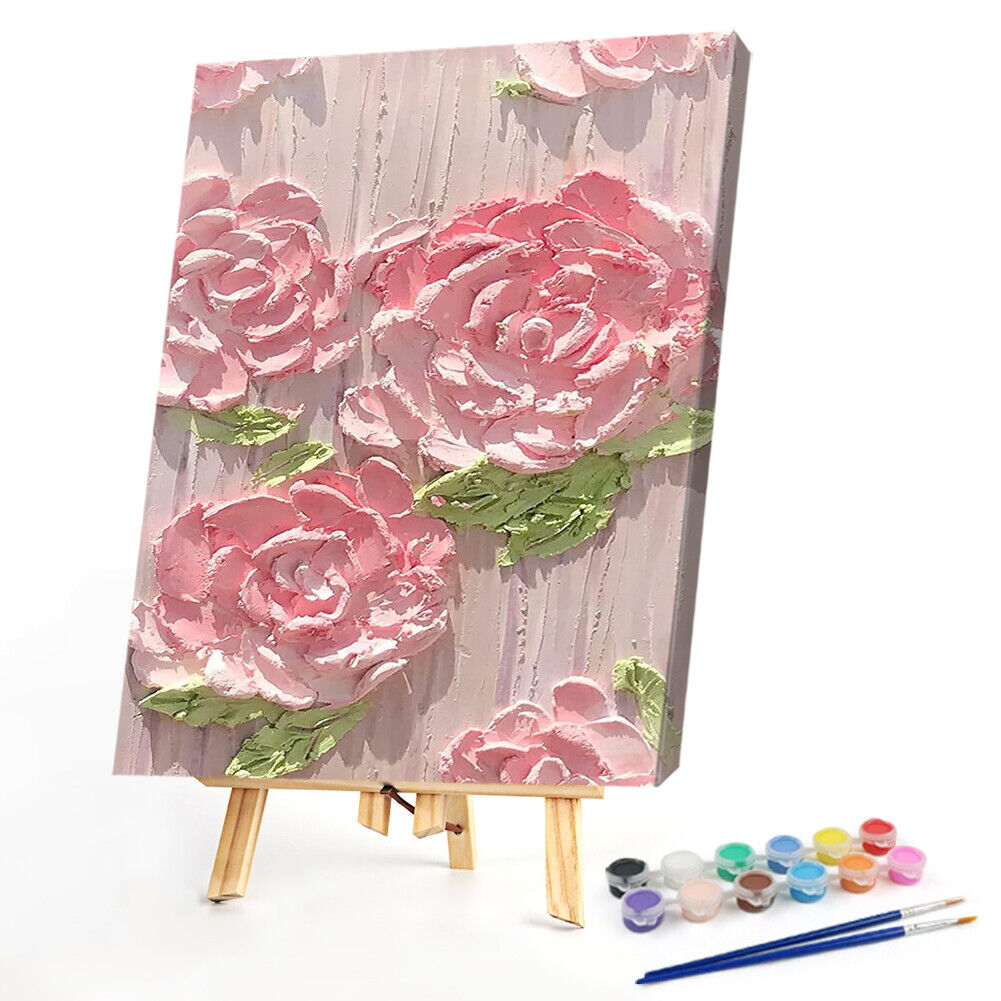 Pink Flowers Oil Painting By Numbers Kit DIY Frameless Picture On Canvas