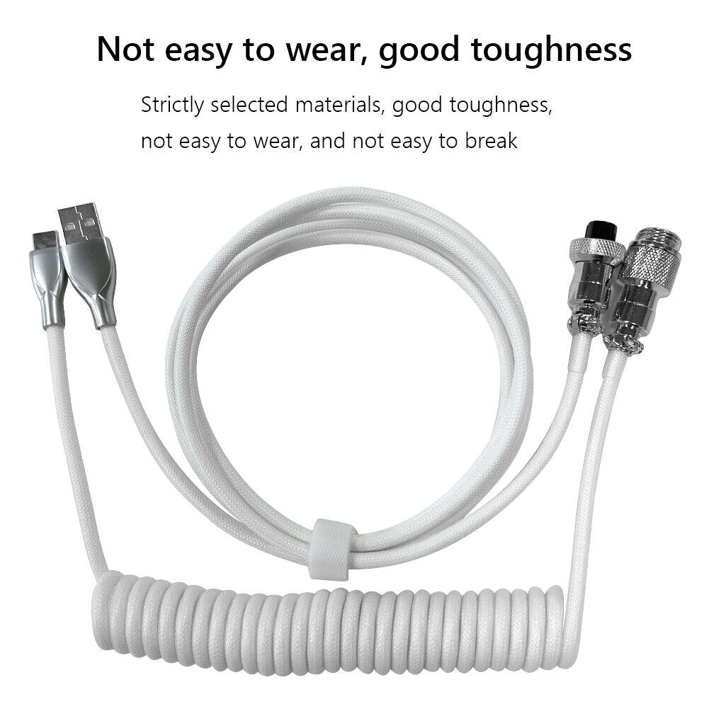 2 in 1 Coiled Mechanical Keyboard Aviator Connctor USB-C Cable (White)