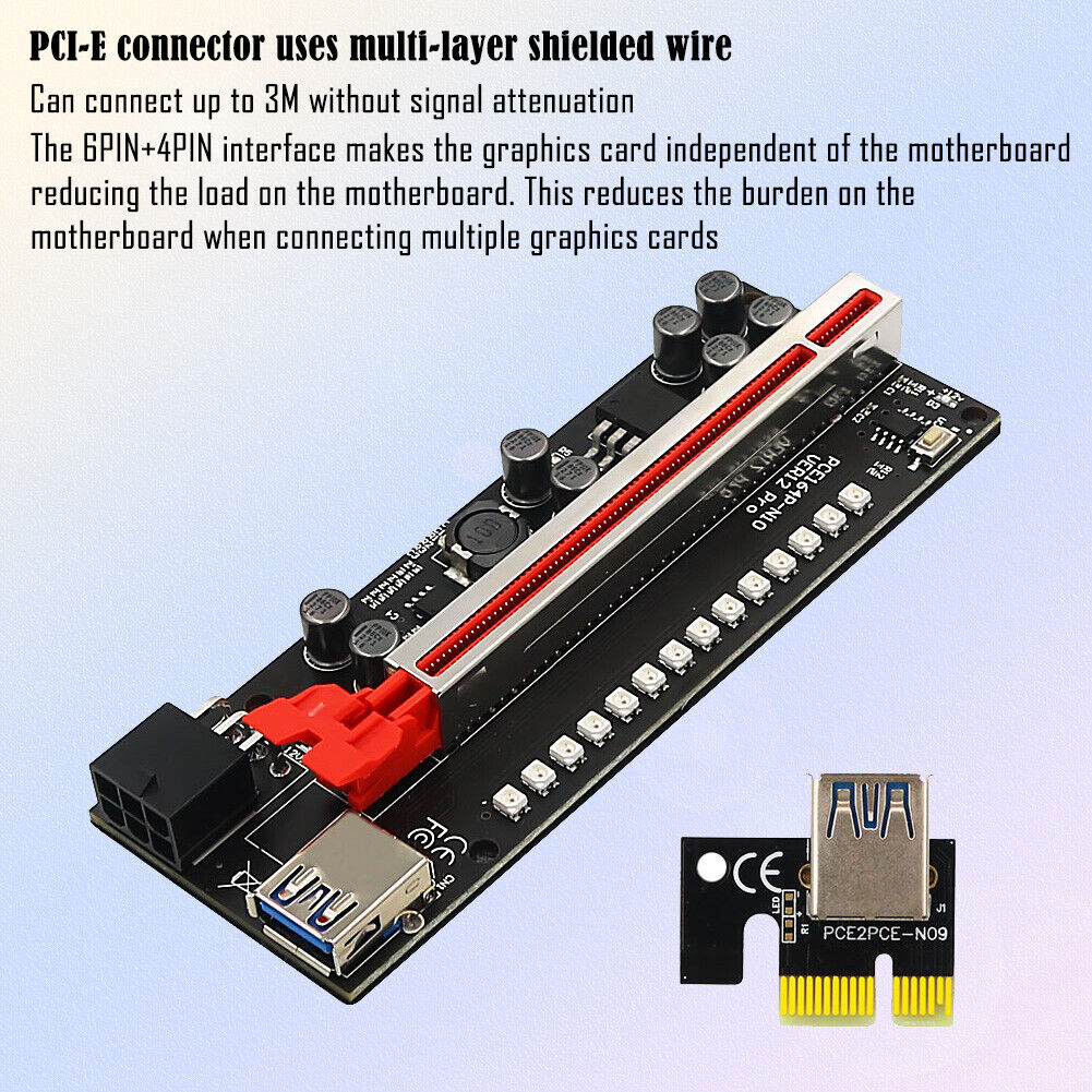 Ver12 Pro PCIE 1X to 16X Riser Graphics Card Extension for Bitcoin Mining