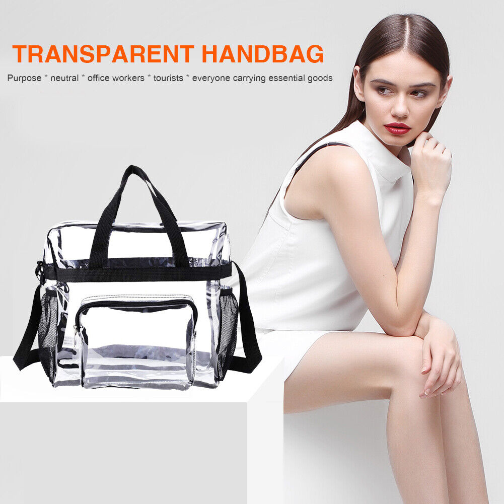 Fashion Clear Shoulder Bag Sports Fitness Stadium Large Handbags (Black)