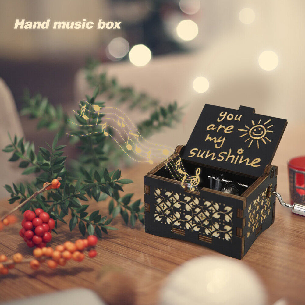 You Are My Sunshine Wooden Carved Hand Cranked Music Box Ornaments (Black)