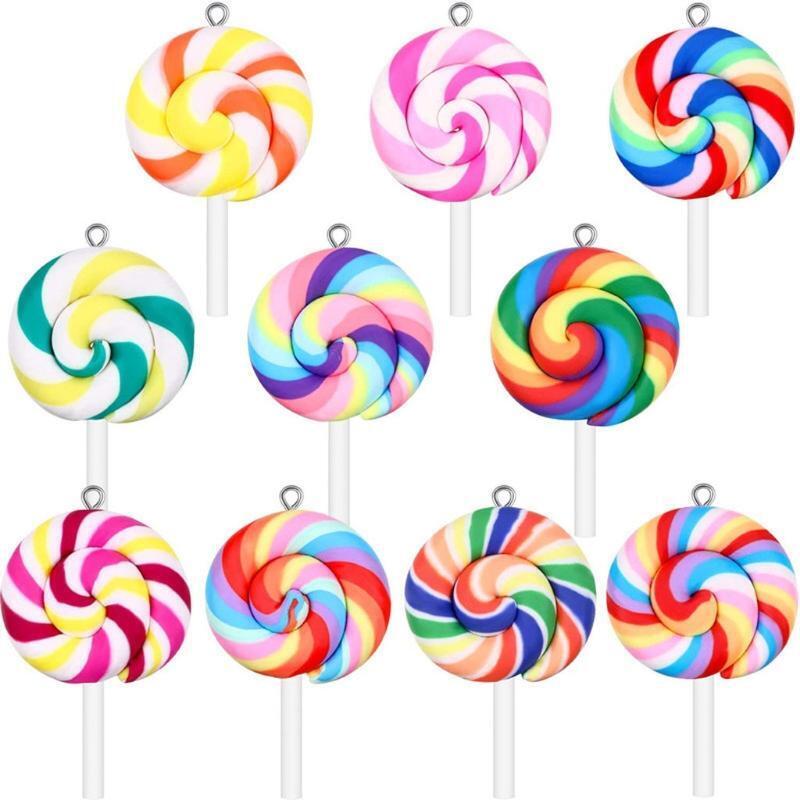 100Pcs Colorful Lollipops Pendant Charms Big Size Rainbow Swirl Lollipop Crafts