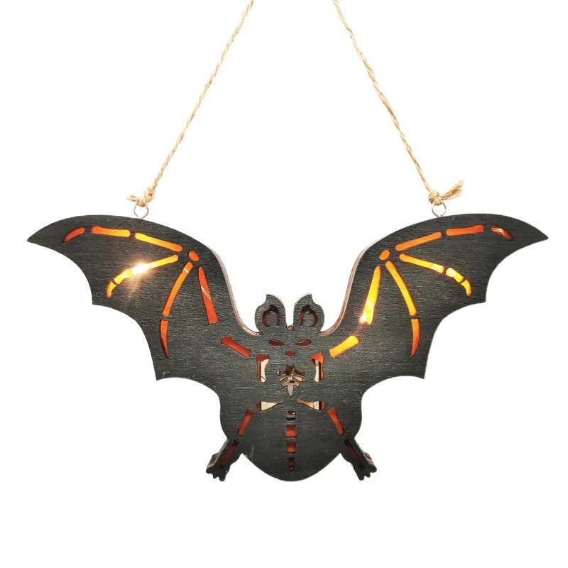 Luminous Bat Wood Hanging Ornament Harvest Festival Halloween Porch Party Decor