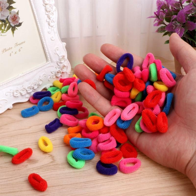 100Pcs Kids Girl Colorful Elastic Hair Tie Band Rope Ring Band Ponytail Holder