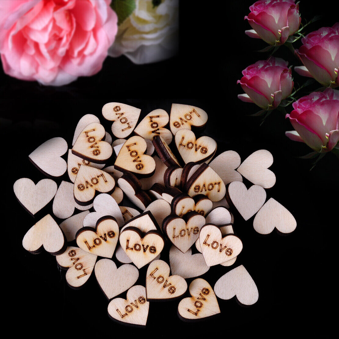 50x Wooden Love Hearts Wedding Charms Craft Scrapbook Card Embellishment Li
