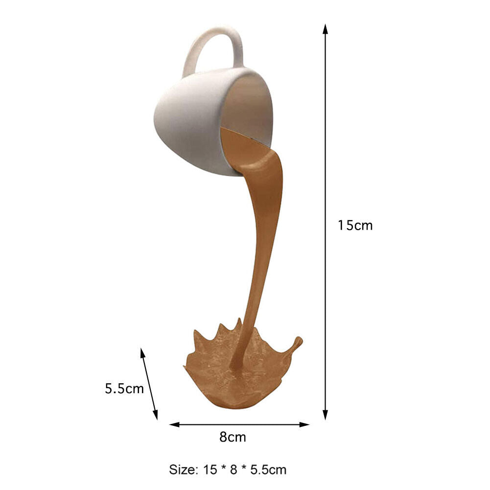 Suspended Floating Coffee Cup Sculpture Pouring Mug Home Decor (Brown)