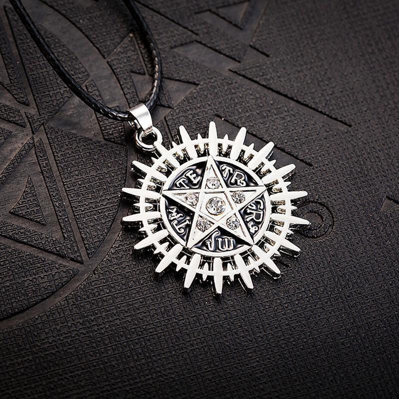 Supernatural Dean Possession Symbol Pentagram Sun Pendant Leather Necklace