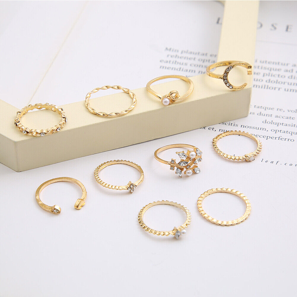 Alloy Diamond Moon Heart Finger Ring Set Ladies Luxury Jewelry for Women