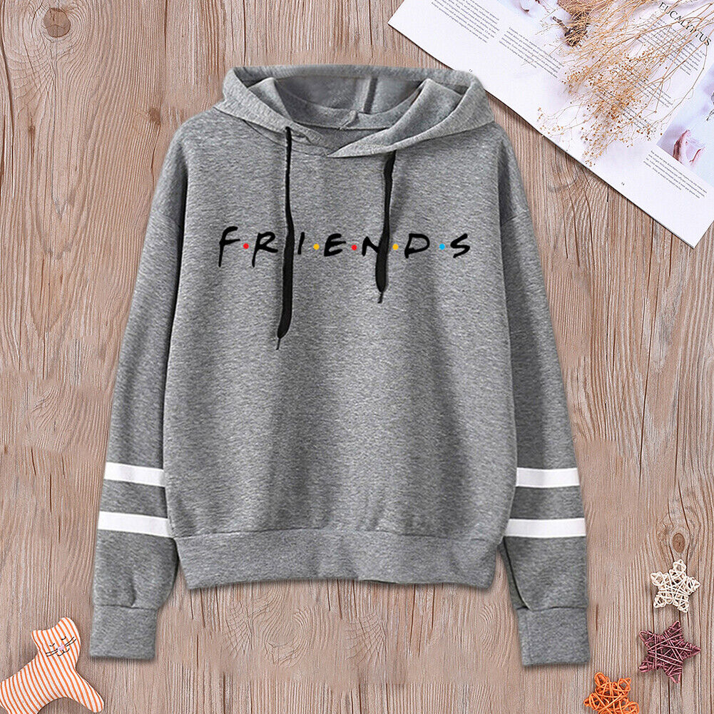 Striped Letter Hoodies Coat Women Men Loose Hooded Sweatshirt (Grey 1)(M)
