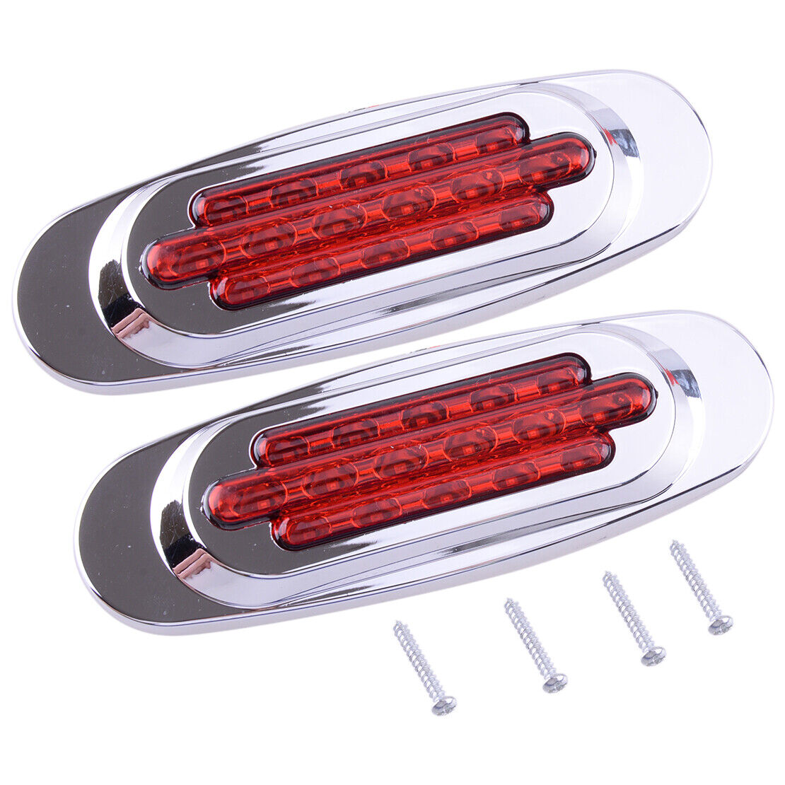 2pc Red 16 LED Chrome Side Marker Clearance Lamp Turn Signal Light Truck Trailer