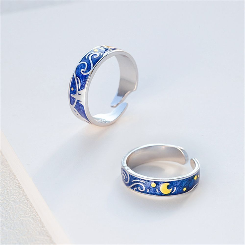 Weddings Valentine's Day Present Van Gogh Couple Rings Starry Sky Adjustable