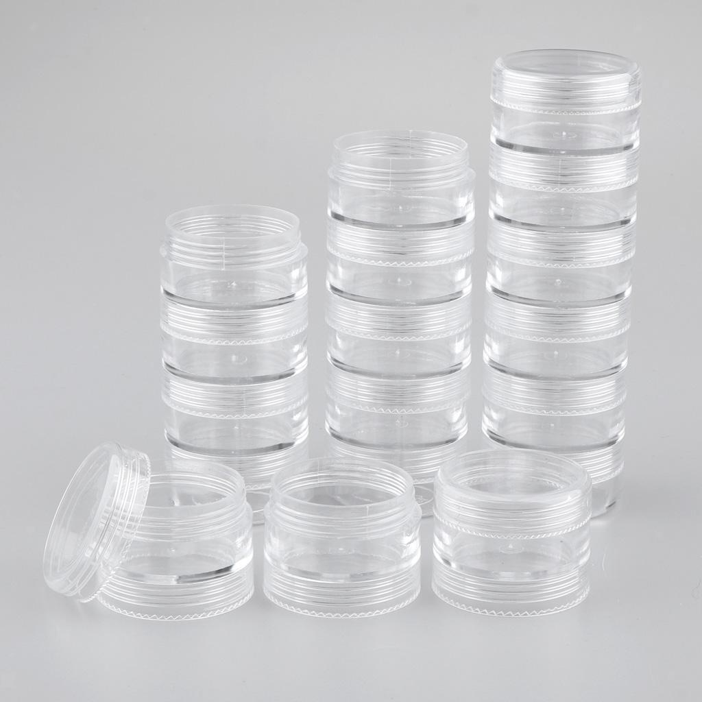 3x 6 Layers Round Stackable Clear Plastic Storage Container Jar Organizer Box w/